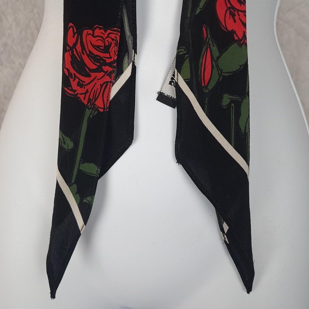 Rockins Scarf Womens One Size Black Silk Roses Barbed Wire Skinny Made UK - Picture 5 of 16